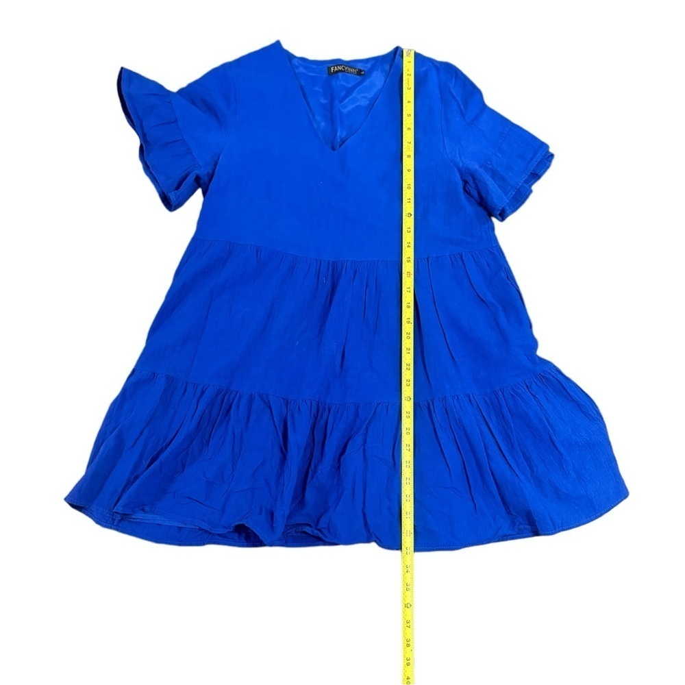 FANCYINN Womens Royal Blue Tiered 1/2 Sleeve Side Zip Dress w/Pockets Si… - Picture 7 of 11